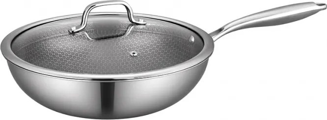 Tigaie wok cu capac Swiss Haus SH-ZGW28, 28 x 9 cm, 4 l, Acoperire ceramica Sapphire, Cuptor pana la 260°C, Inductie, Argintiu