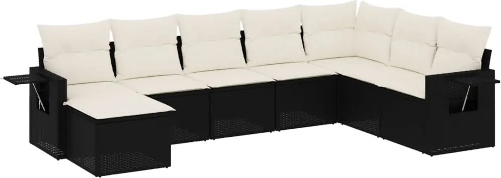 vidaXL Set mobilier de grădină cu perne, 8 piese, negru, poliratan