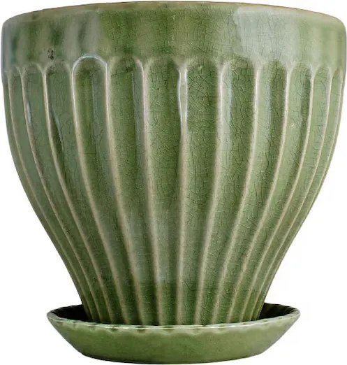 Ghiveci ceramică decorativ, ghiveci cu farfurioară, verde închis, Ø 17 x H 15 cm, „Anna"