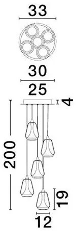 Lustra moderna cu 5 pendule LED, Metal, Sticla, Fumuriu, ALISH