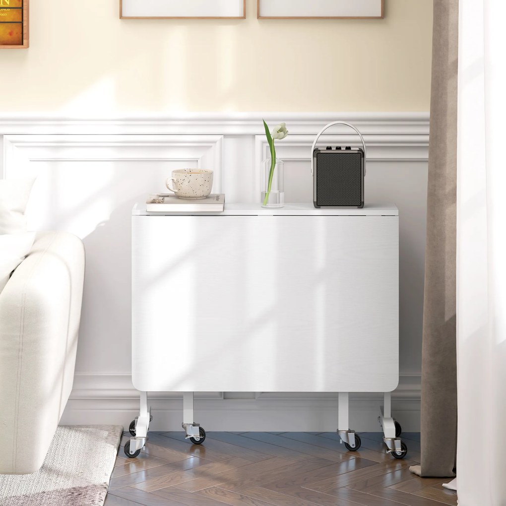 HOMCOM Masă de Dining Pliabilă pentru 4-6 Persoane cu Roți și Aripile Pliabile Masă Pliabilă pentru Bucătărie 120x80x73 cm Alb | Aosom Romania