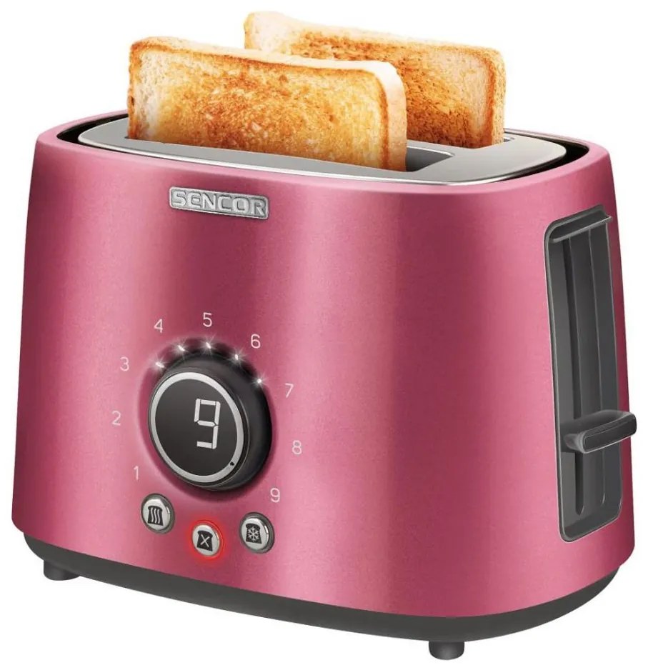 Sencor - Prăjitor de pâine cu 2 fante și suport pentru încălzire, 1000W/230V, roz