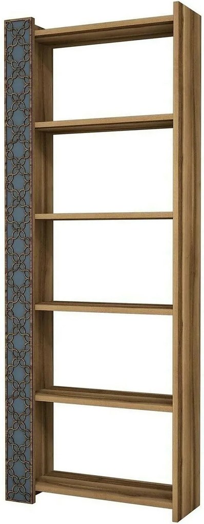 Biblioteca CITY, alun/albastru, PAL melaminat, 65x24x170 cm