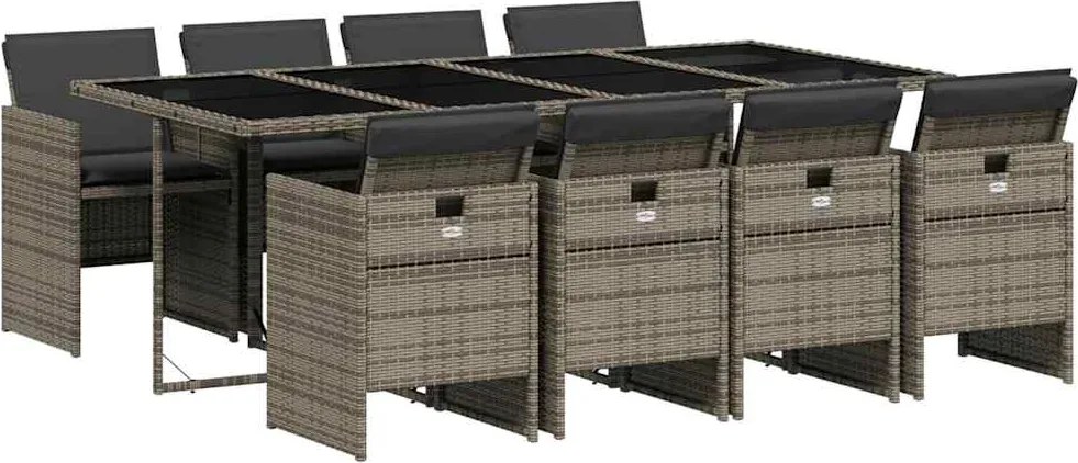 vidaXL Set mobilier grădină cu perne, 9 piese, gri, poliratan