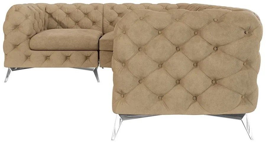 Colțar maro deschis cu tapițerie din catifea (cu colț pe partea stângă/în formă de ”L”) Chelsea – Ropez