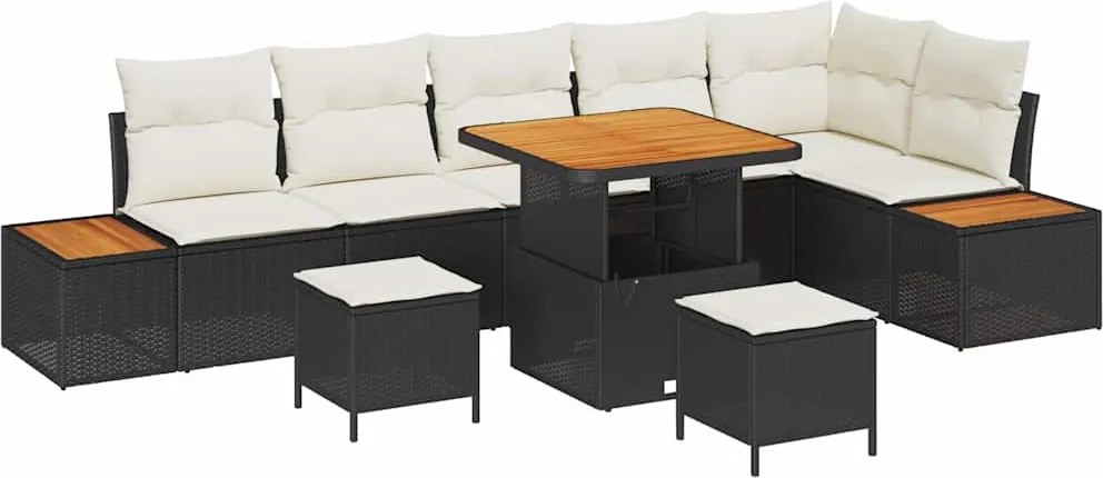 vidaXL Set de canapele pentru grădină 9 pcs Negru poliratan