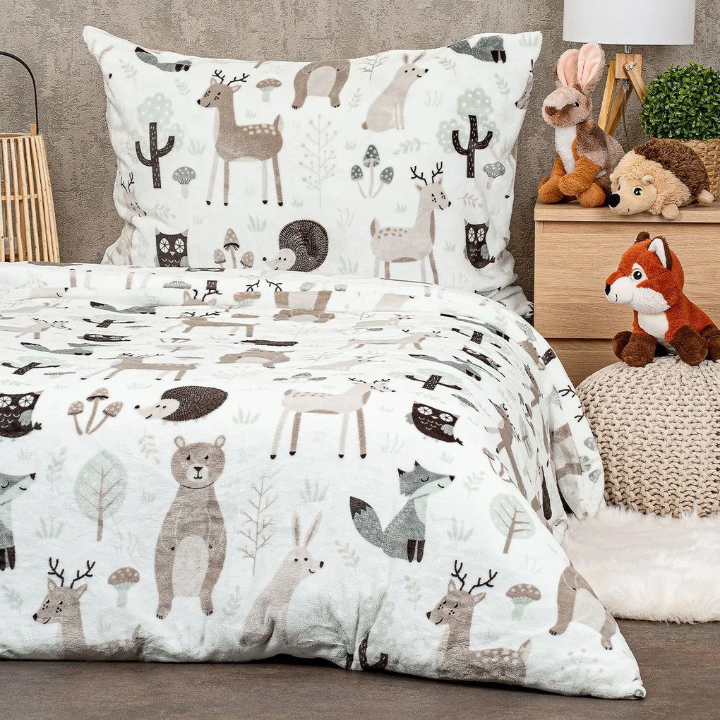 Lenjerie de pat pentru copii din microflanel4Home Nordic friends, 140 x 200 cm, 70 x 90 cm