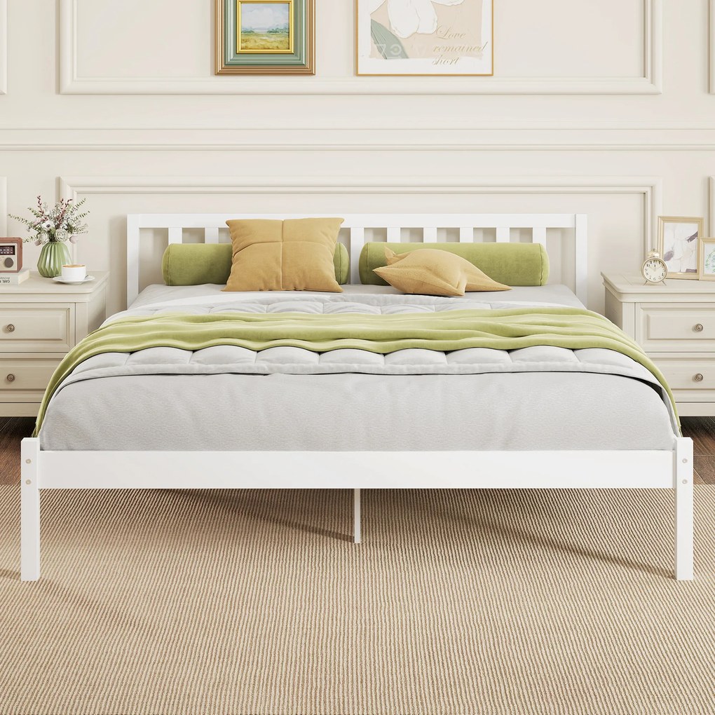 HOMCOM Cadru de pat din lemn masiv 160x200 cm Pat simplu cu tăblie și somier cu lamele, solid, pentru copii și adulți | Aosom Romania