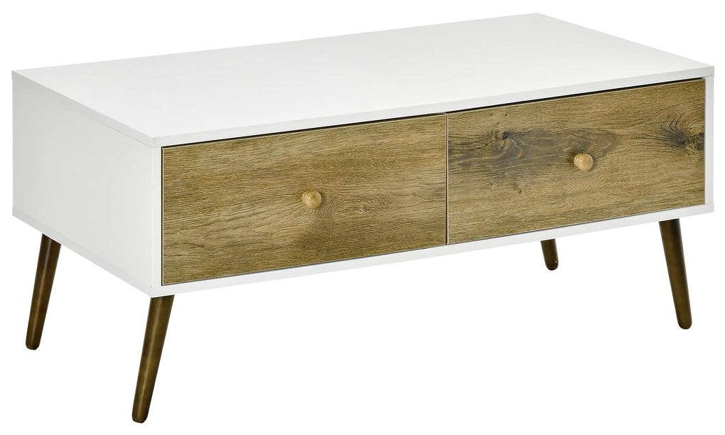 Masuta de Salon in Stil Nordic, Masuta Joasa din Lemn cu 4 Sertare, Dulapior pentru Sufragerie, Alb si Lemn 100x53,5x45cm HOMCOM | Aosom RO