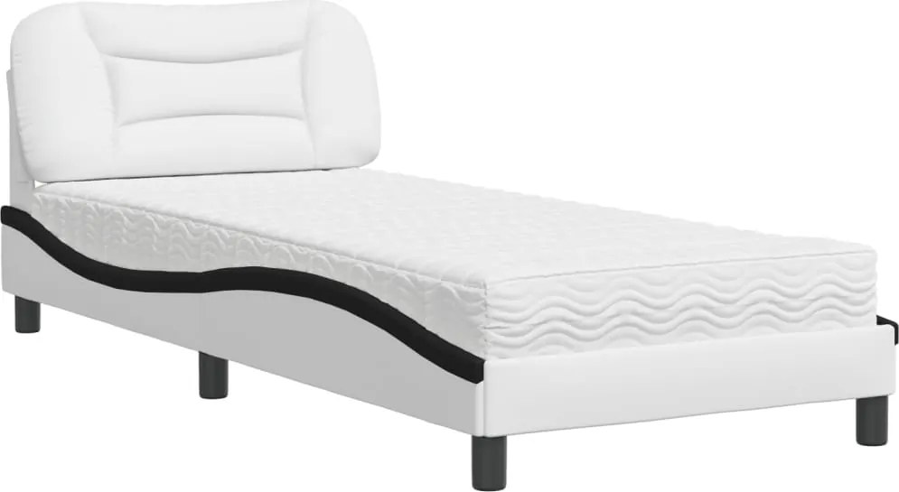 vidaXL Pat cu saltea, Hvar, alb și negru, 90x190 cm, piele ecologică