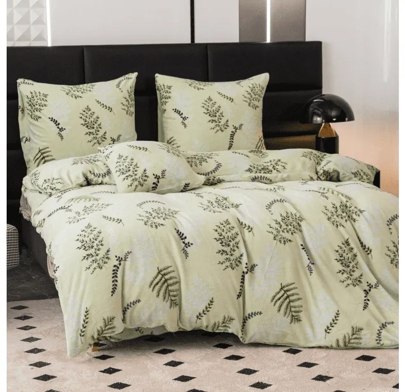 Lenjerie de pat microplus LEAFY verde deschis Dimensiune lenjerie de pat: 2 buc 70 x 90 cm | 200 x 220 cm