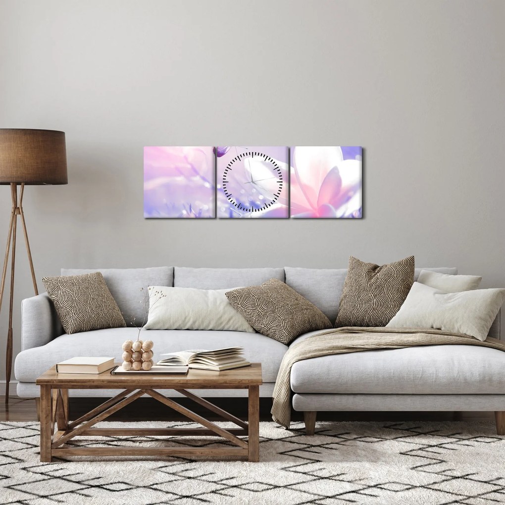 Tablou - Fluture lângă floare (cu ceas) (90x30 cm)