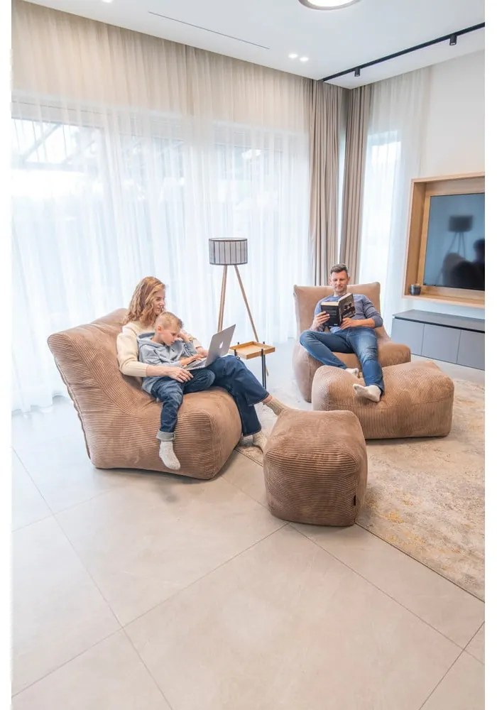 Fotoliu bean bag galben muștar cu tapițerie din catifea reiată Seat 100 Lounge – SLOWDOWN