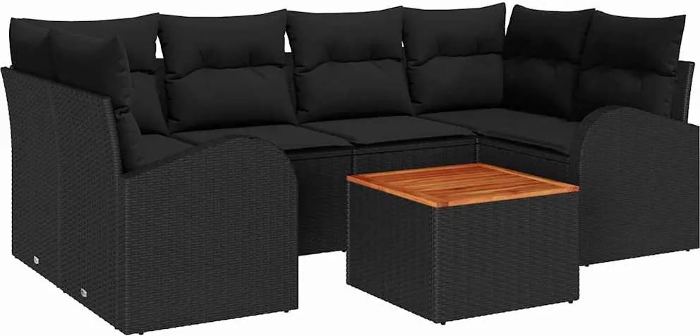 vidaXL Set de canapele pentru grădină 7 pcs Negru poliratan
