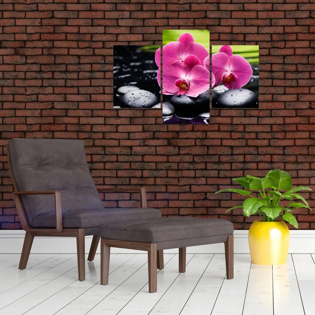 Tablou - Orhidee roz cu frunze de palmier (90x60 cm)