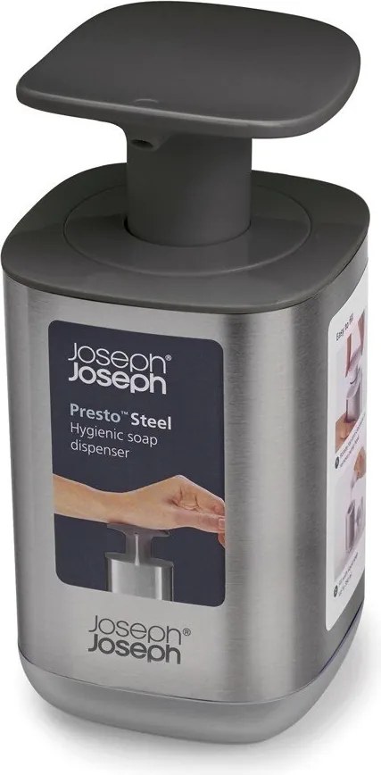 Dozator de săpun lichid argintiu lucios din oțel inoxidabil 250 ml Presto Steel – Joseph Joseph