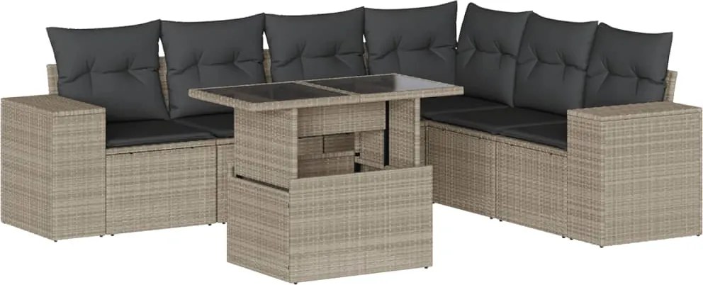 vidaXL Set canapele de grădină cu perne, 7piese gri deschis poliratan