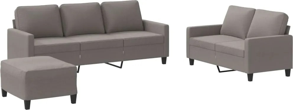 vidaXL Set de canapea cu perne, 3 piese, gri taupe, material textil