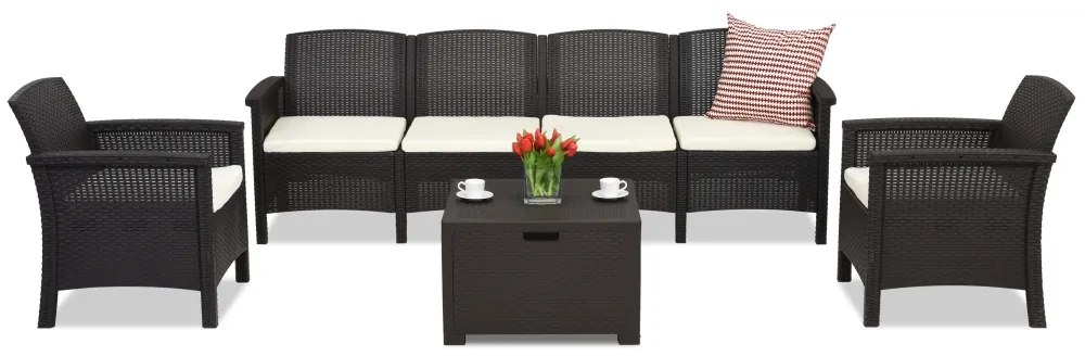 Set din technorattan cu canapea extensibilă Venezia Coffee Box Max 6 Bica maro