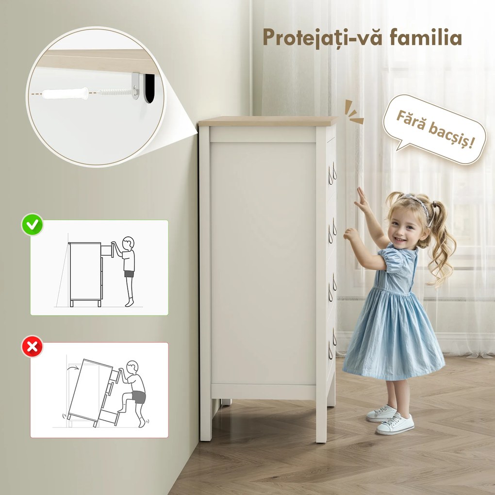 HOMCOM Comodă cu 4 Sertare și Mânere din Piele Ecologică Albă | Aosom Romania