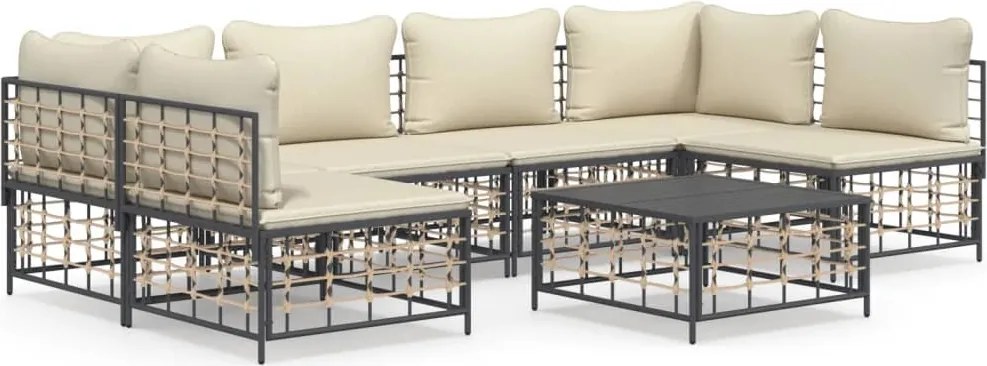 vidaXL Set mobilier de grădină cu perne, 7 piese, antracit, poliratan