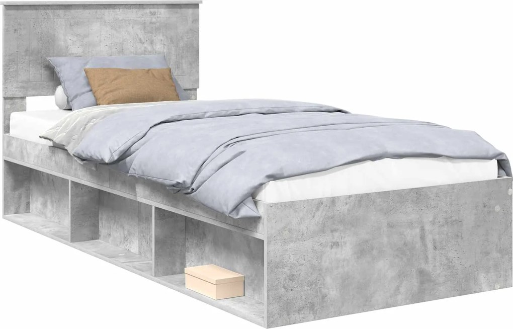 vidaXL Cadru de pat cu headboard Beton 90 x 200 cm Lemn de pin masiv