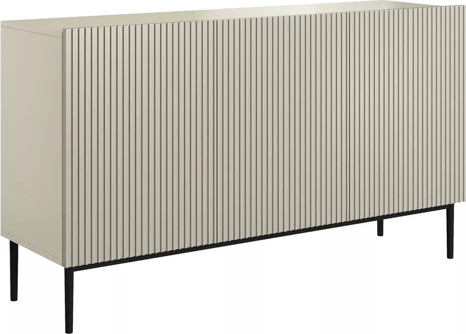 Comodă Nicole 150 cm cu 3 uși, fronturi canelate - cashmir / picioare negre