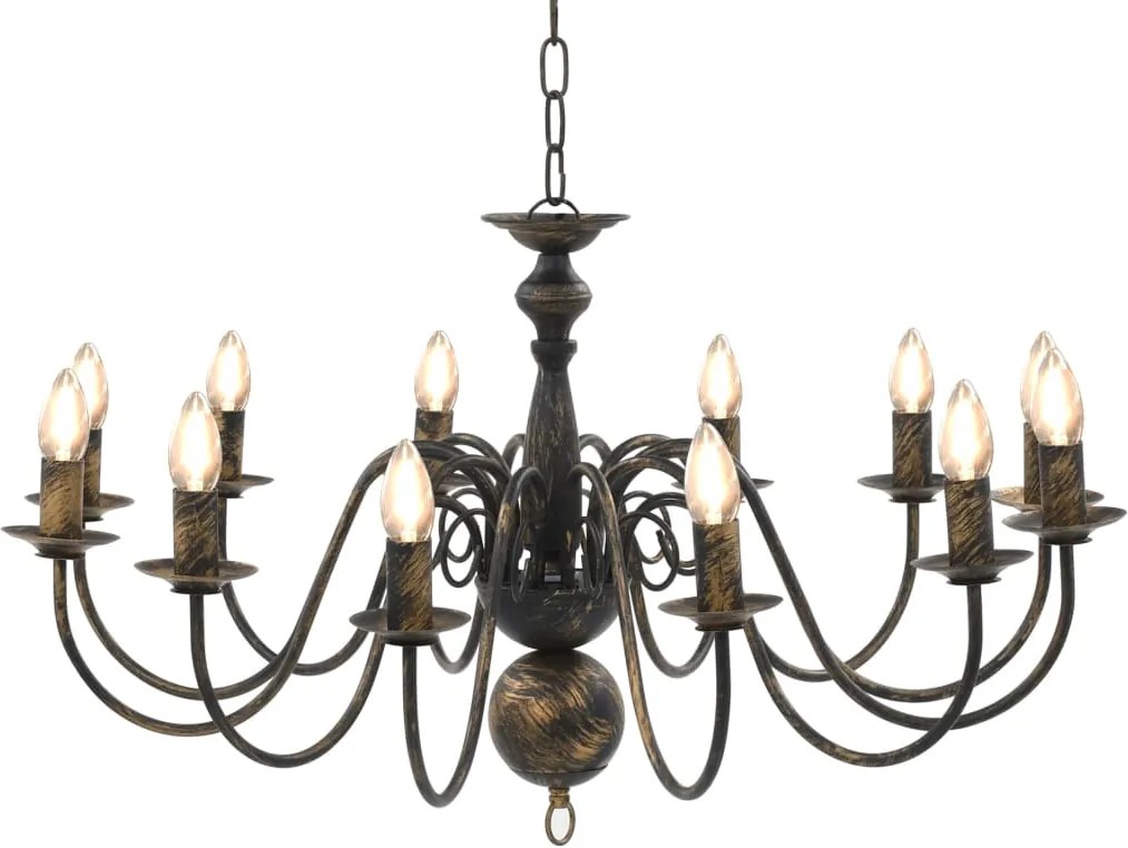 vidaXL Candelabru antichizat, negru, 12 becuri E14