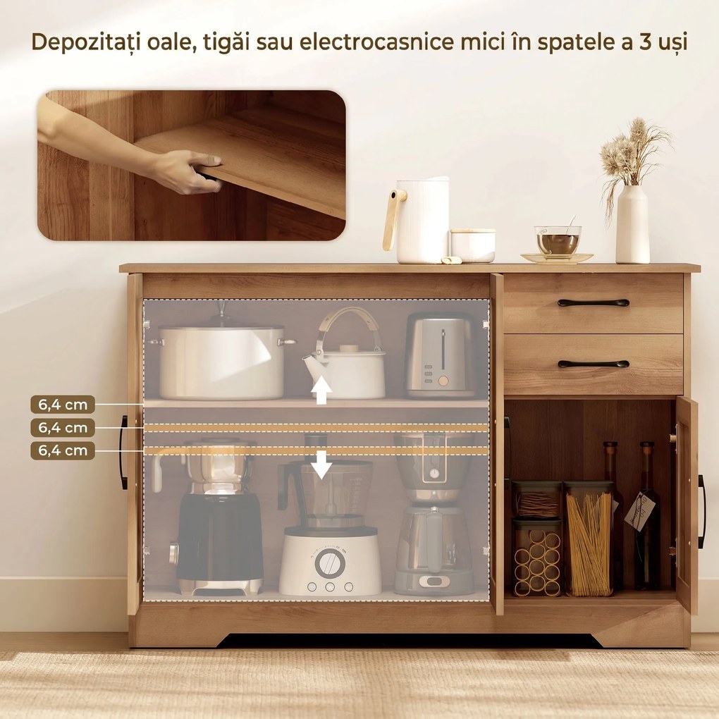 HOMCOM Mobilă bucătărie cu 2 sertare și 2 dulapuri cu rafturi reglabile, stejar | Aosom Romania