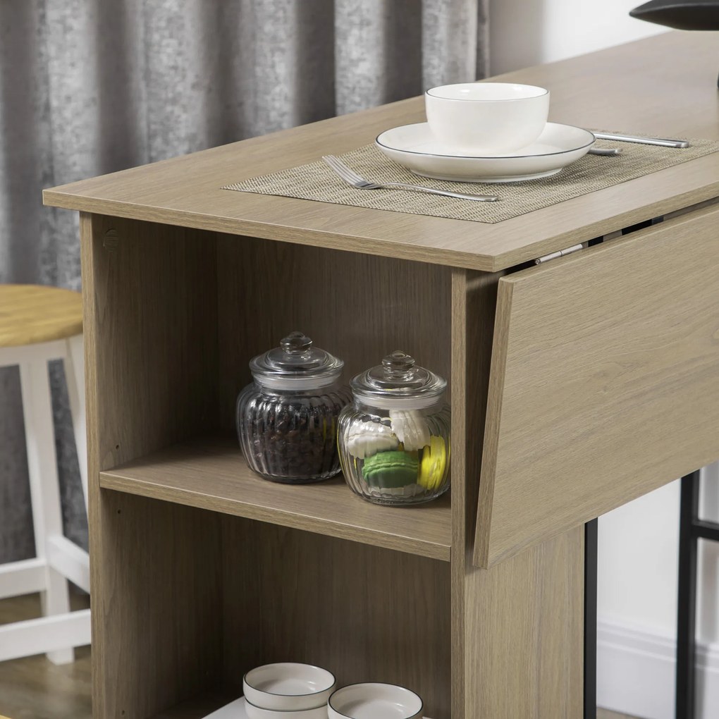 HOMCOM Insulă centrală masă de bar cu masă rabatabilă și 3 rafturi 120 x 76 x 91,4 cm gri deschis | Aosom Romania