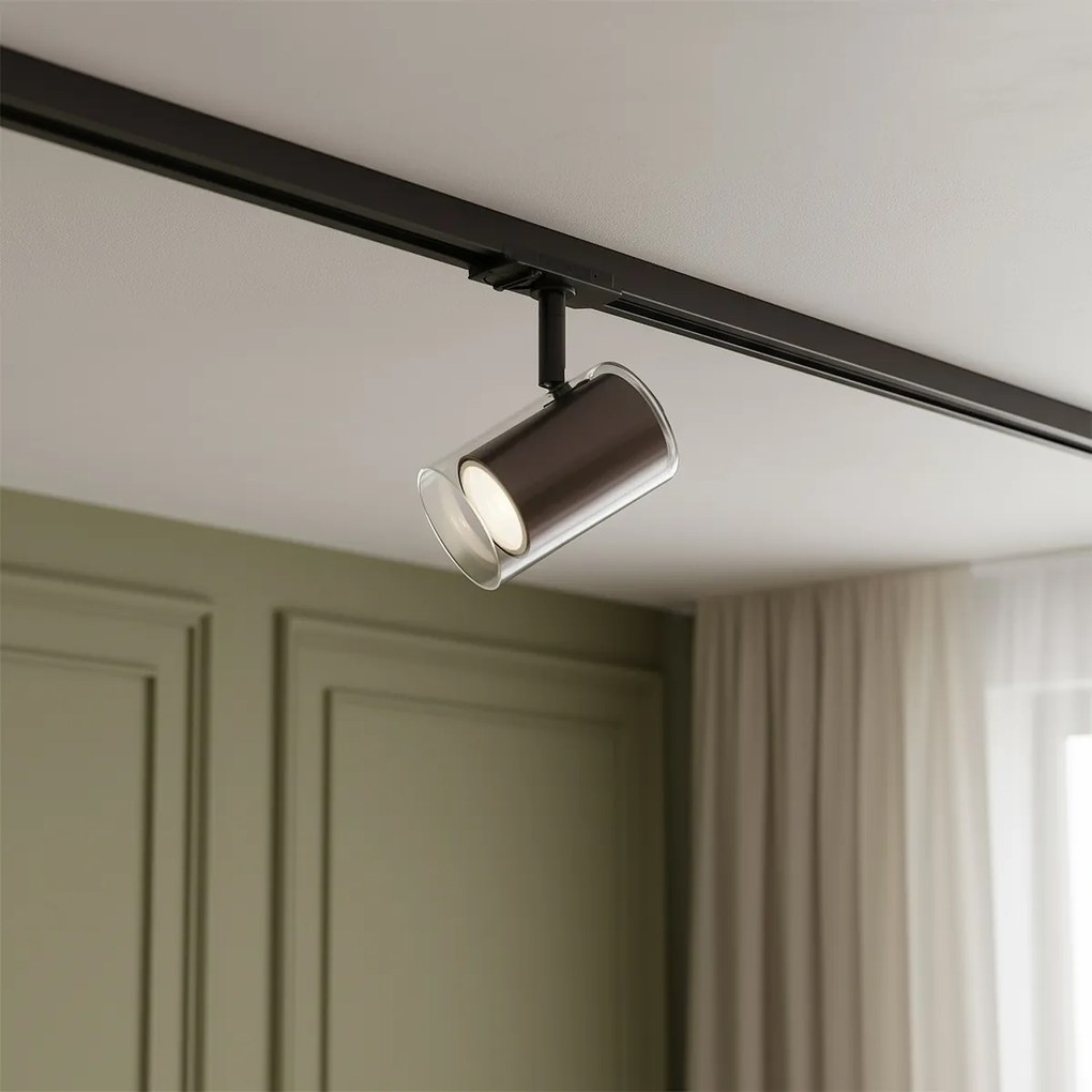 Spot modern bronz închis cu sticlă transparentă pentru sistem de șină monofazat - Iconic Lloyd