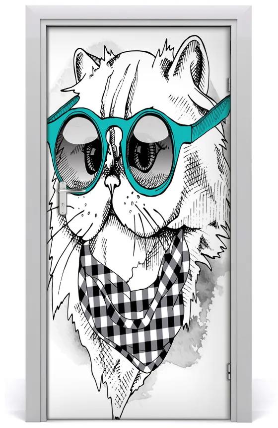 Autocolante pentru usi Cat cu ochelari