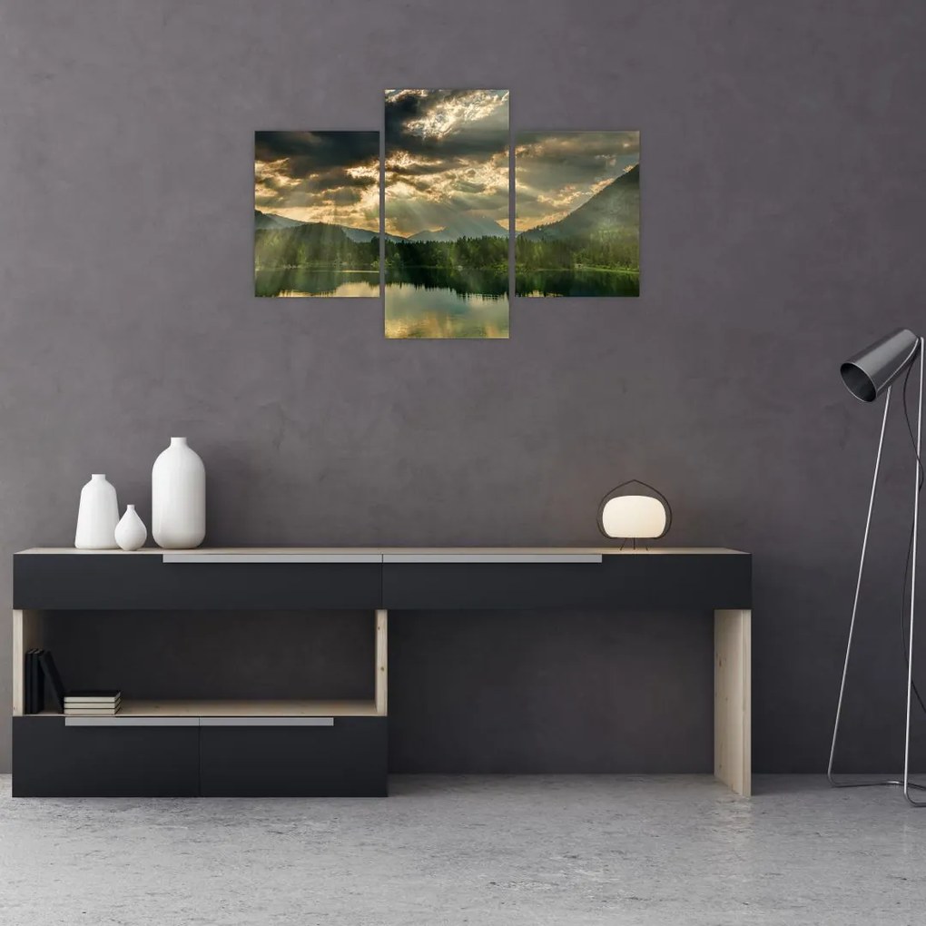 Tablou cu lac și soarele translucid (90x60 cm)