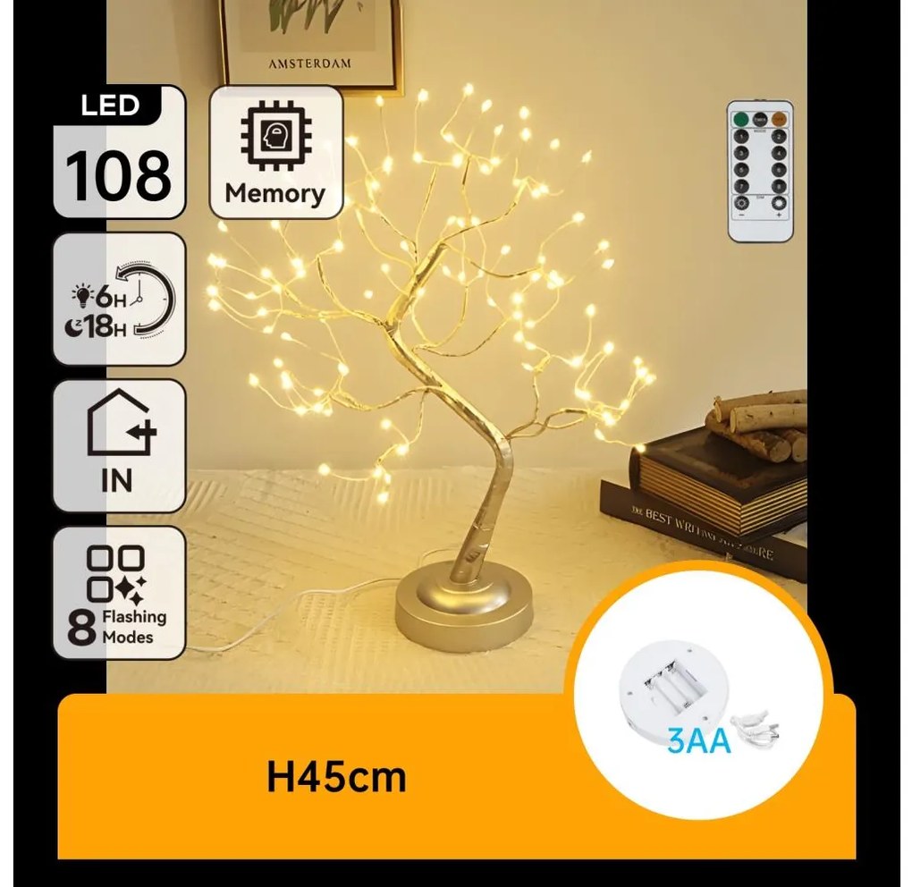 Aigostar - Decorațiune LED de Crăciun 108xLED/3xAA/8 funcții 45cm alb cald