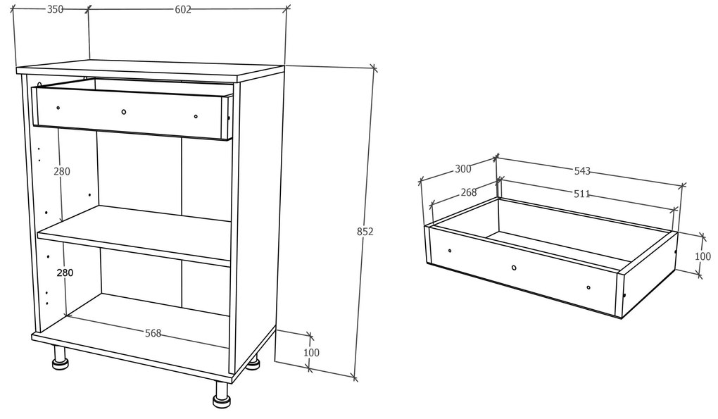 Corp haaus Zaria, 1 Sertar, 2 Usi, Alb lucios/Alb, MDF, L 60 x l 35 x H 85 cm