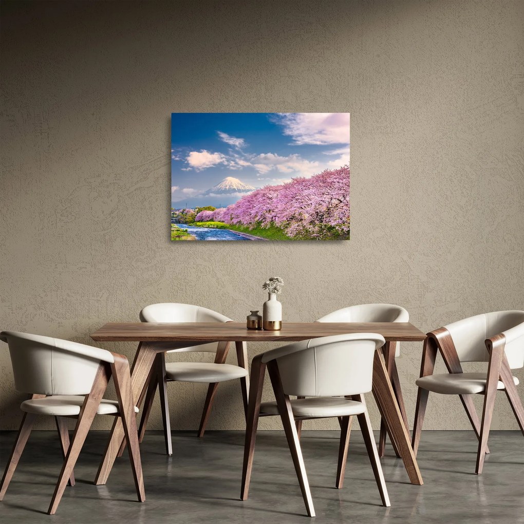 Tablou pe sticlă - Peisaj de primăvară japonez (70x50 cm)