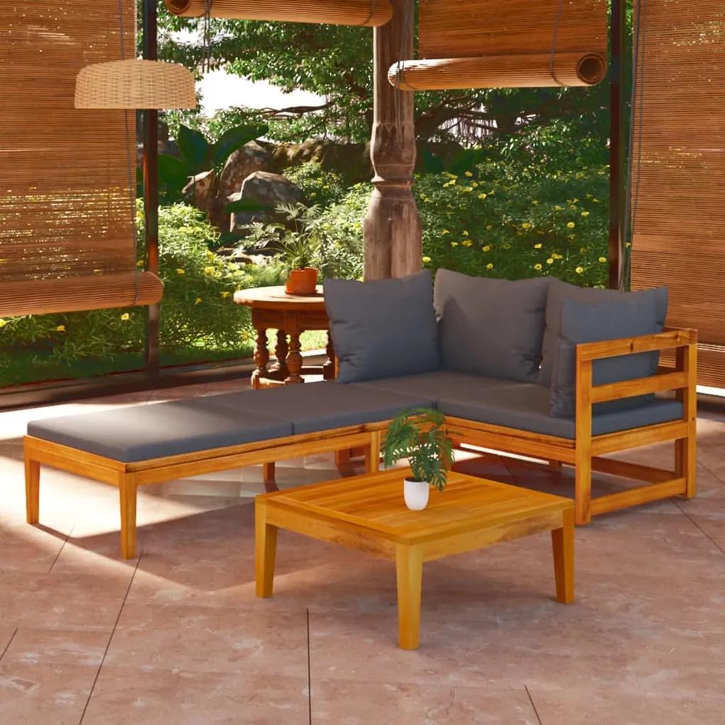 3087279 vidaXL Set mobilier grădină cu perne gri închis, 3 piese, lemn acacia