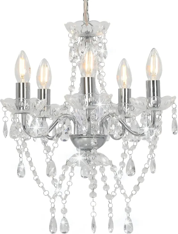 vidaXL Candelabru cu mărgele de cristal, argintiu, rotund, 5 x E14