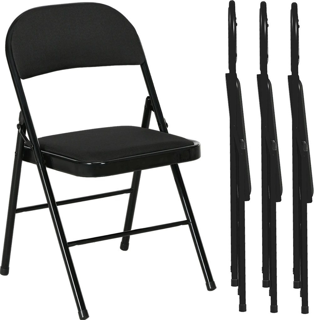 HOMCOM Set de 4 Scaune Pliabile, Scaune Moderne cu Perne din Poliester pentru Acasă și Birou, 45x46x78 cm, Negru | Aosom Romania