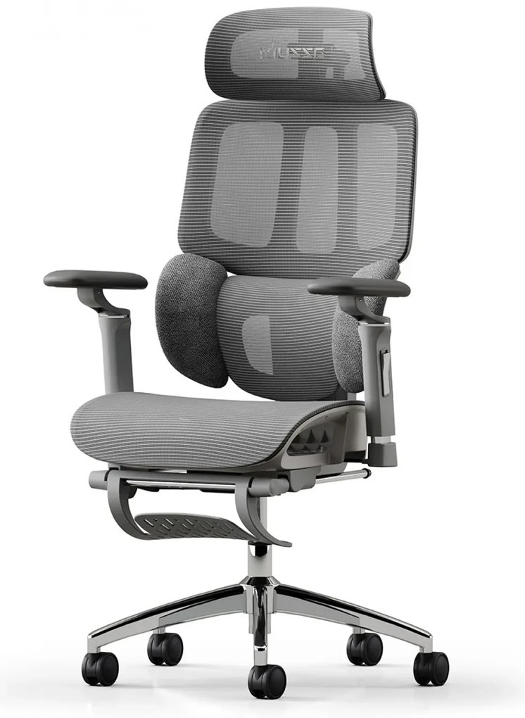 RESIGILAT- Scaun ergonomic MUSSO H80 PRO, șezut translatabil, cotiere 6D, suport lombar dinamic, spătar reglabil înălțime, tetieră 3D, suport picioare, mecanism multifunctional inclinare/blocare, pivotant, Mesh, Gri