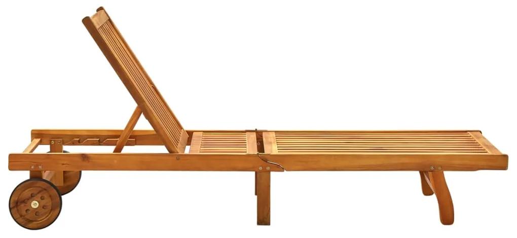 Sezlong de gradina cu perna, lemn masiv de acacia 1, model frunze, 200 x 63 x 85 cm