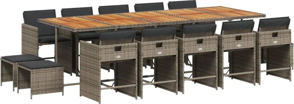 vidaXL Set mobilier de grădină cu perne, 15 piese, gri, poliratan