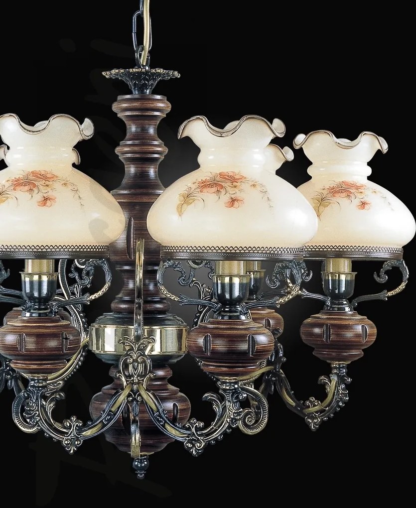 Candelabru cu 6 brate design italian din alama cu lemn 624