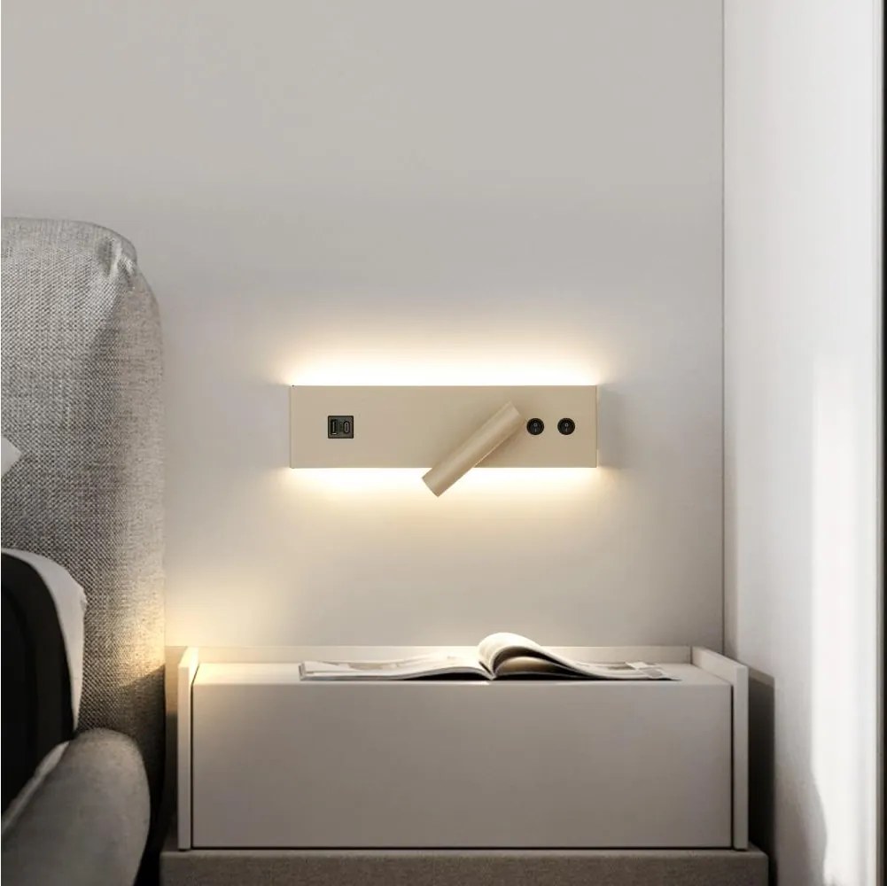 Brilagi-LED Aplică spot de perete cu port USB NOCTIS LED/3W/230V+LED/9W bej