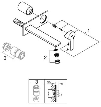 GROHE 23444001 - Baterie pentru lavoar cu două găuri LINEARE, 207 mm, crom lucios