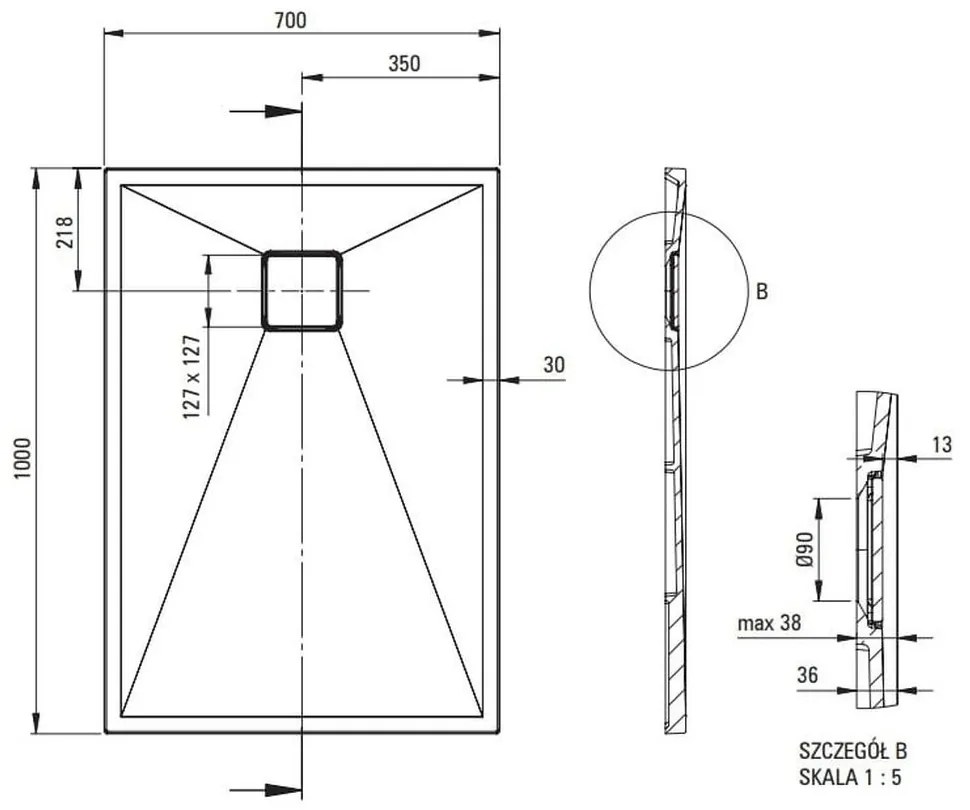 Cadita dus compozit slim alba 100x70 cm Deante Correo 1000x700 mm, Alb