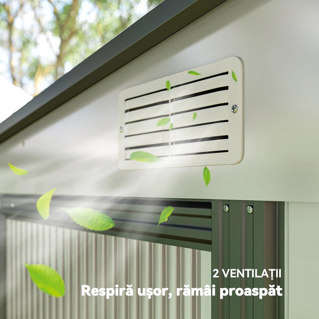 Outsunny magazie grădină căsuță de unelte pentru grădină 154x206.5x160/181 cm alb | Aosom Romania