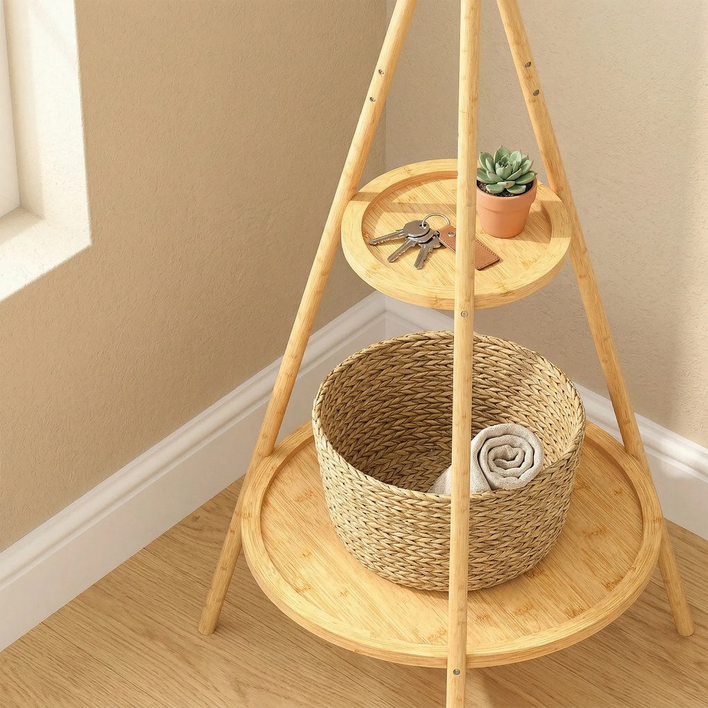 HOMCOM Cuier freestanding cu 9 cârlige și 2 polițe pentru intrare, lemn natural | Aosom Romania
