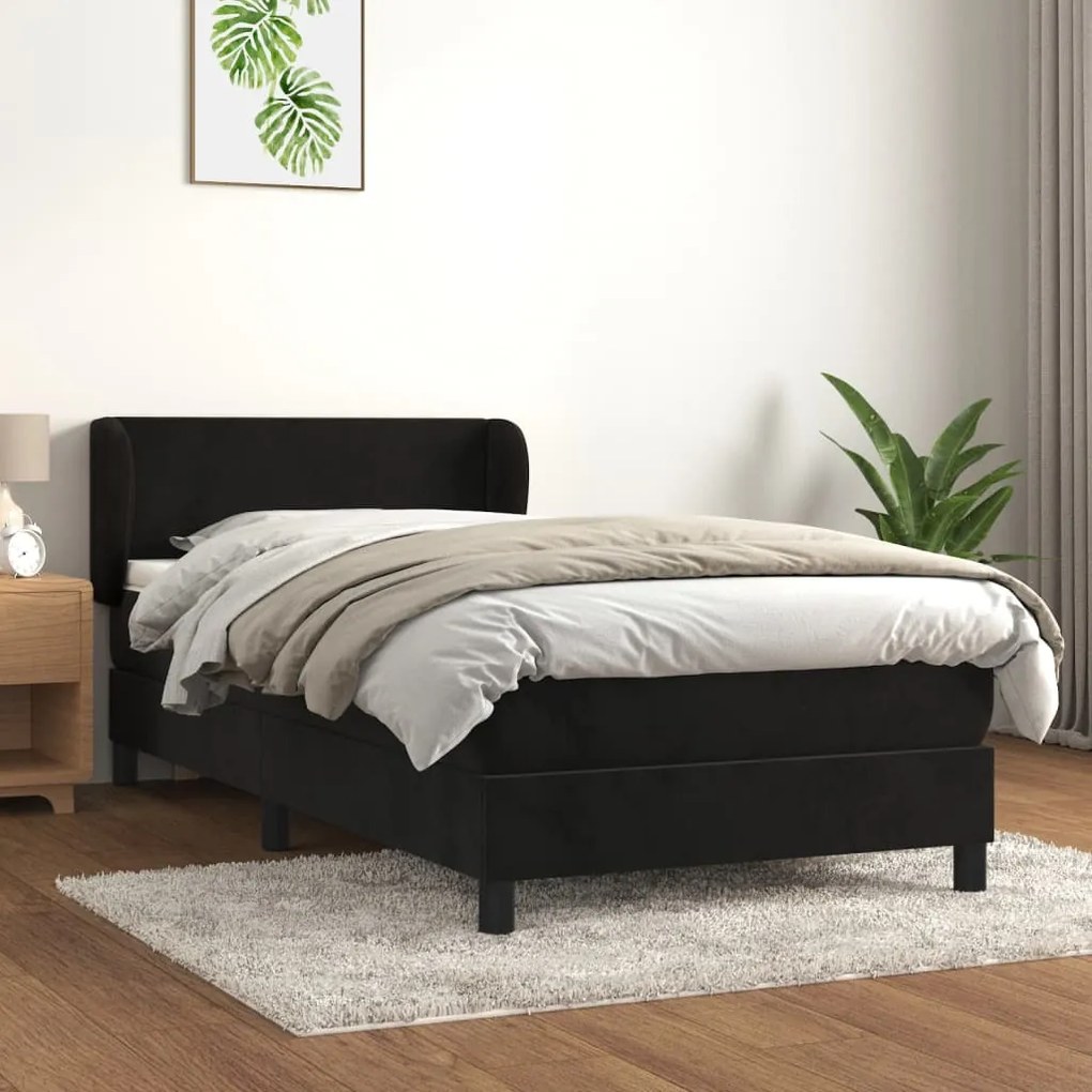 3127351 vidaXL Pat box spring cu saltea, negru, 90x200 cm, catifea