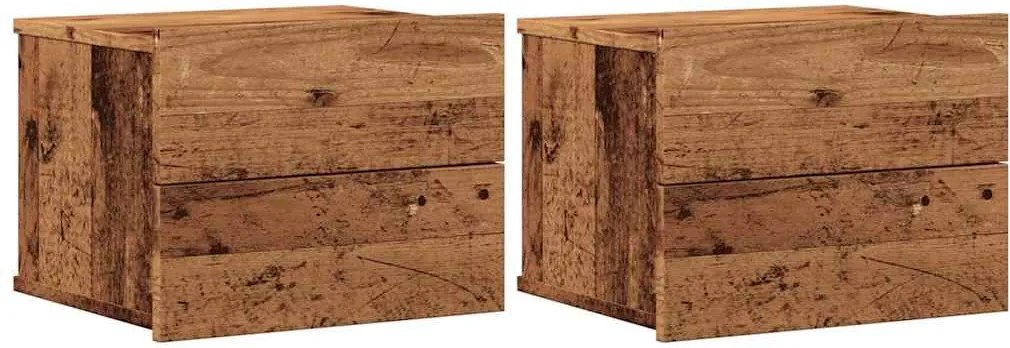 vidaXL Noptiere de perete, 2 buc., lemn vechi, 40x32x30 cm